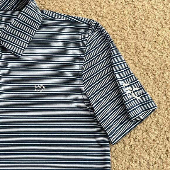 Southern Tide Boys Blue Striped Performance Polo Shirt Size Large 12-14 - Picture 2 of 6